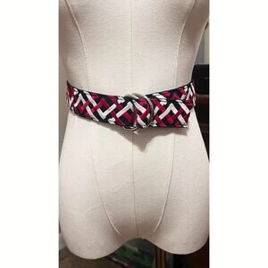 Talbots Vintage XXL Plus Size D Ring Belt Embroidered Navy Red White Preppy